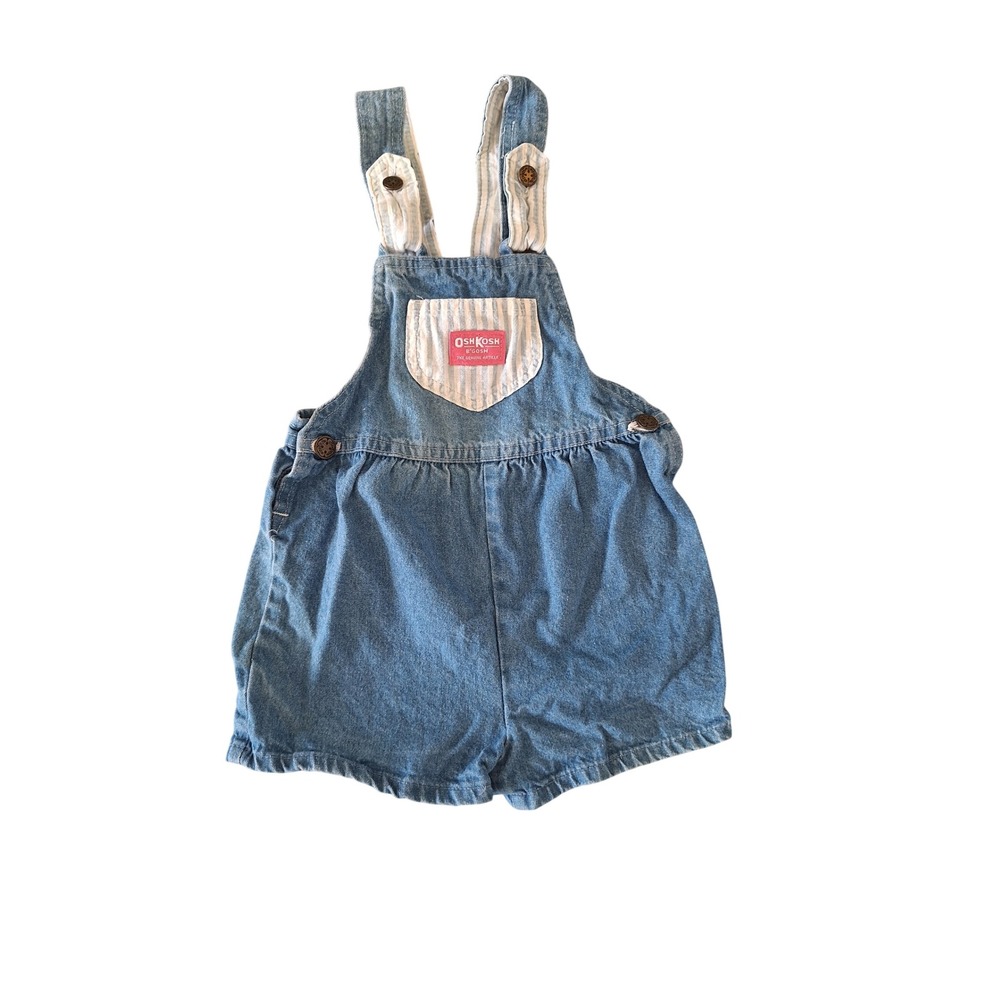 Vintage OshKosh Bgosh Kids Denim Shortalls Size 6 Light Wash Hickory Stripe USA